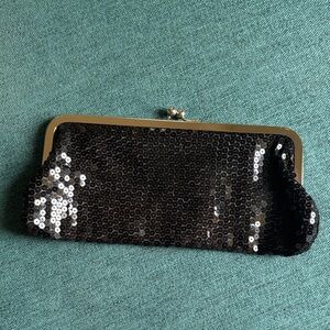 LOFT Black Sequin Kiss-Lock Clutch